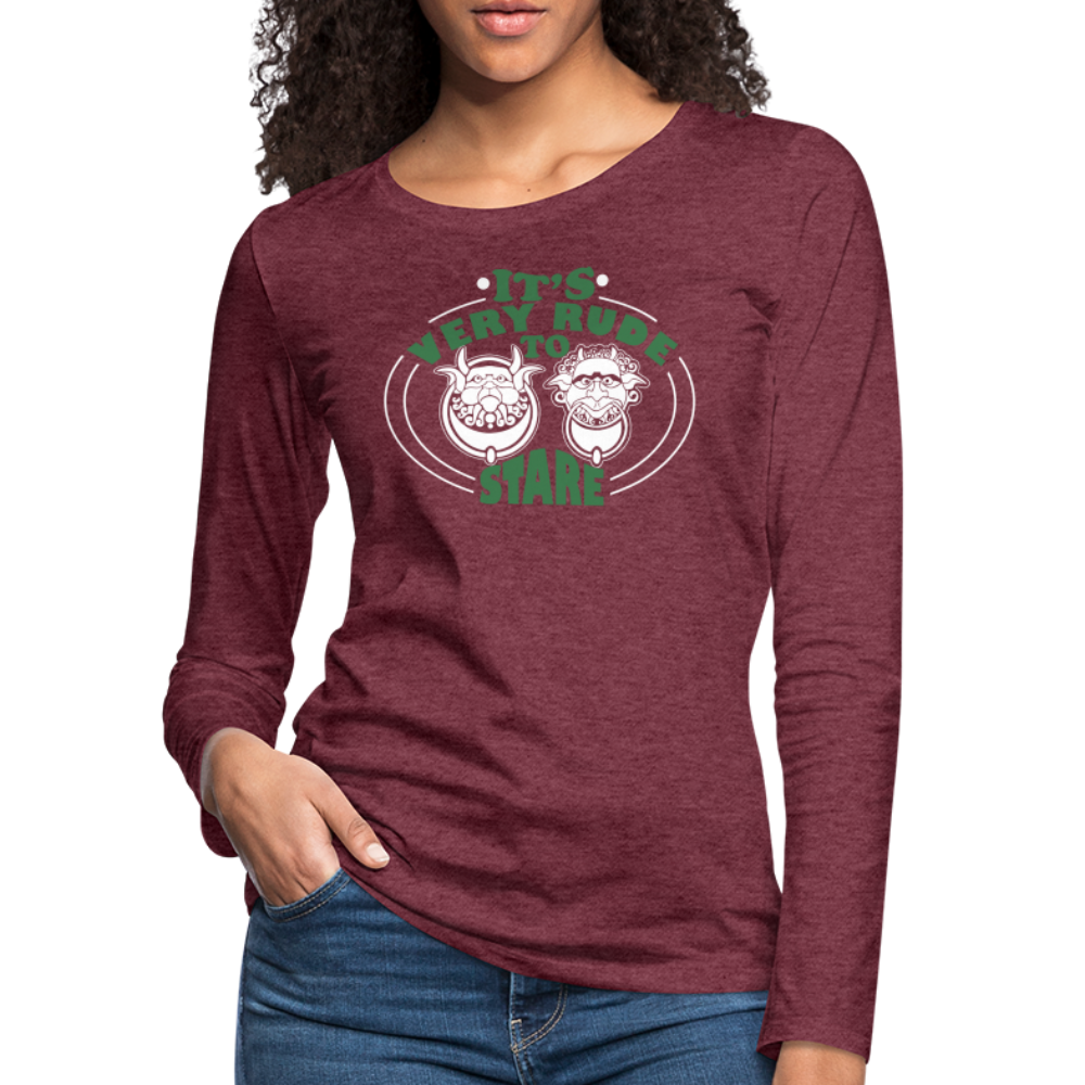 It's Very Rude To Stare Women's Premium Long Sleeve T-Shirt (Knockers) Color: black