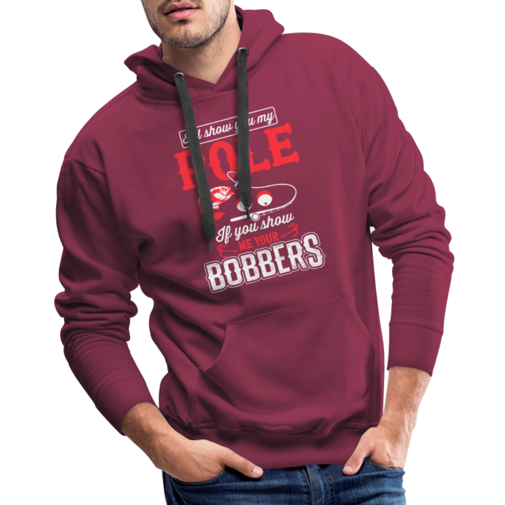 Show Me Your Bobbers Men’s Premium Hoodie (Fishing) Color: charcoal grey