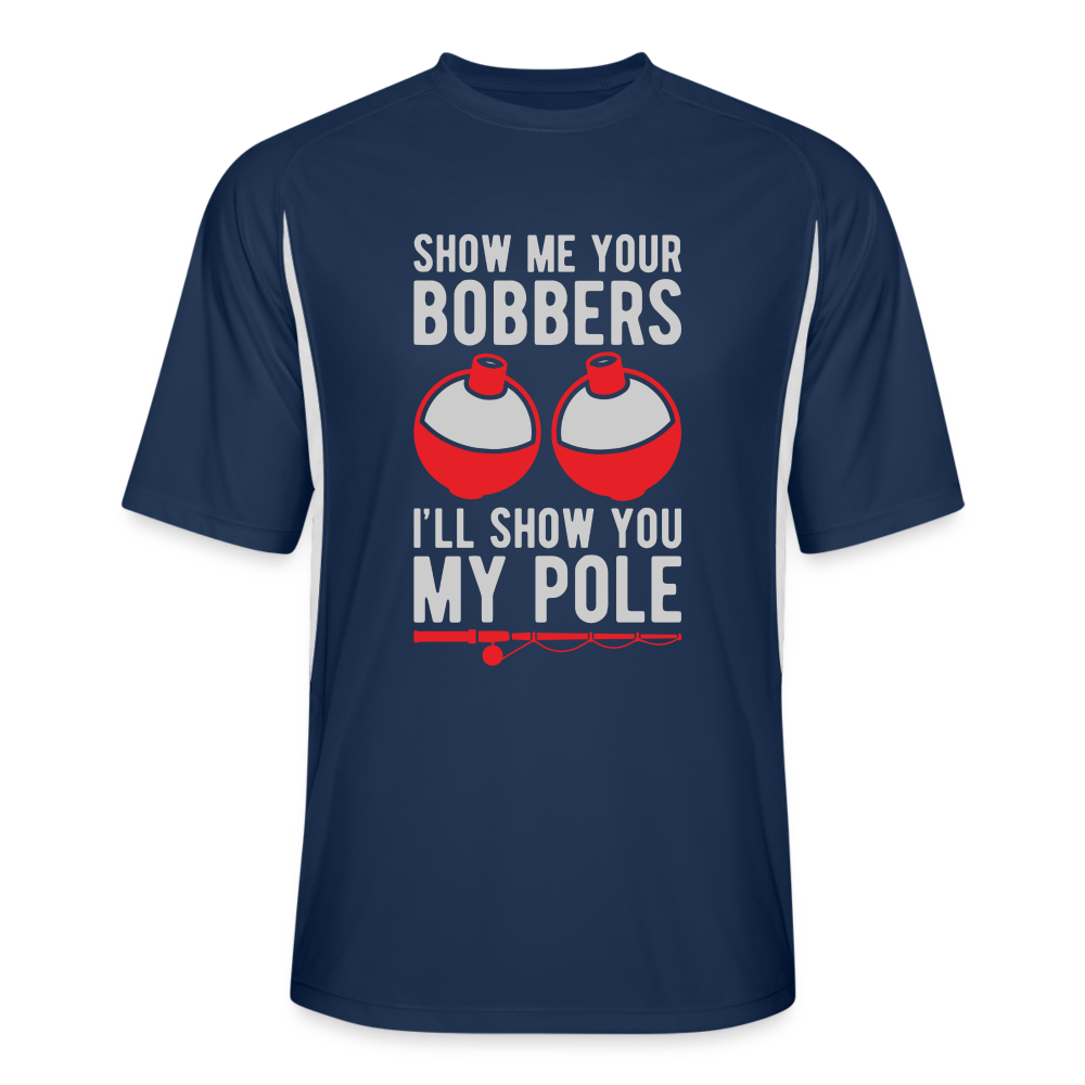 Show Me Your Bobbers I'll Show You My Pole Cooling Performance Jersey Shirt Color: navy/white