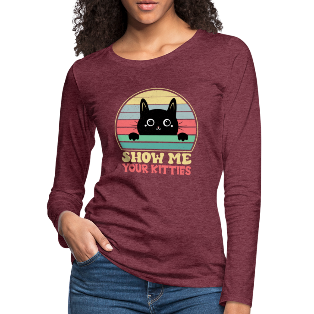 Show Me Your Kitties Women's Premium Long Sleeve T-Shirt Color: deep navy