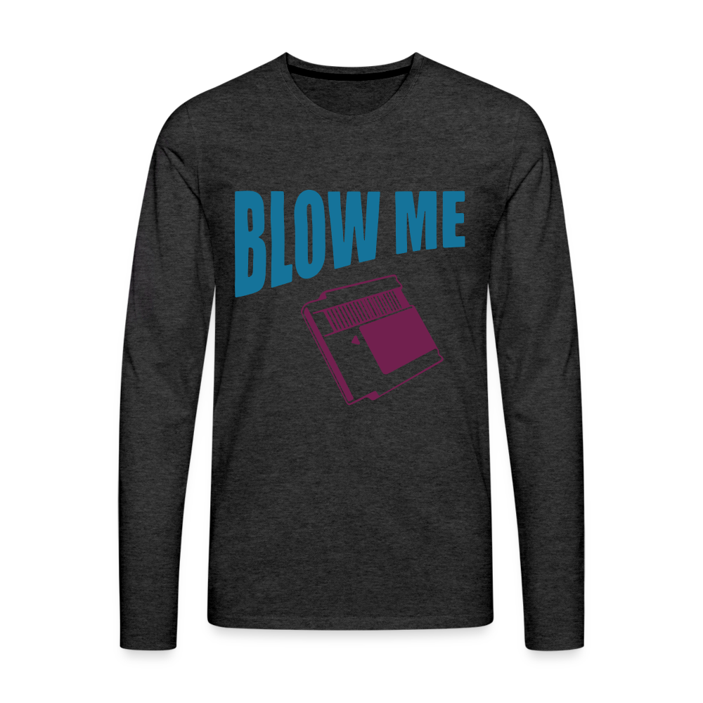 Blow Me Men's Premium Long Sleeve T-Shirt (Vintage Cassette) Color: charcoal grey