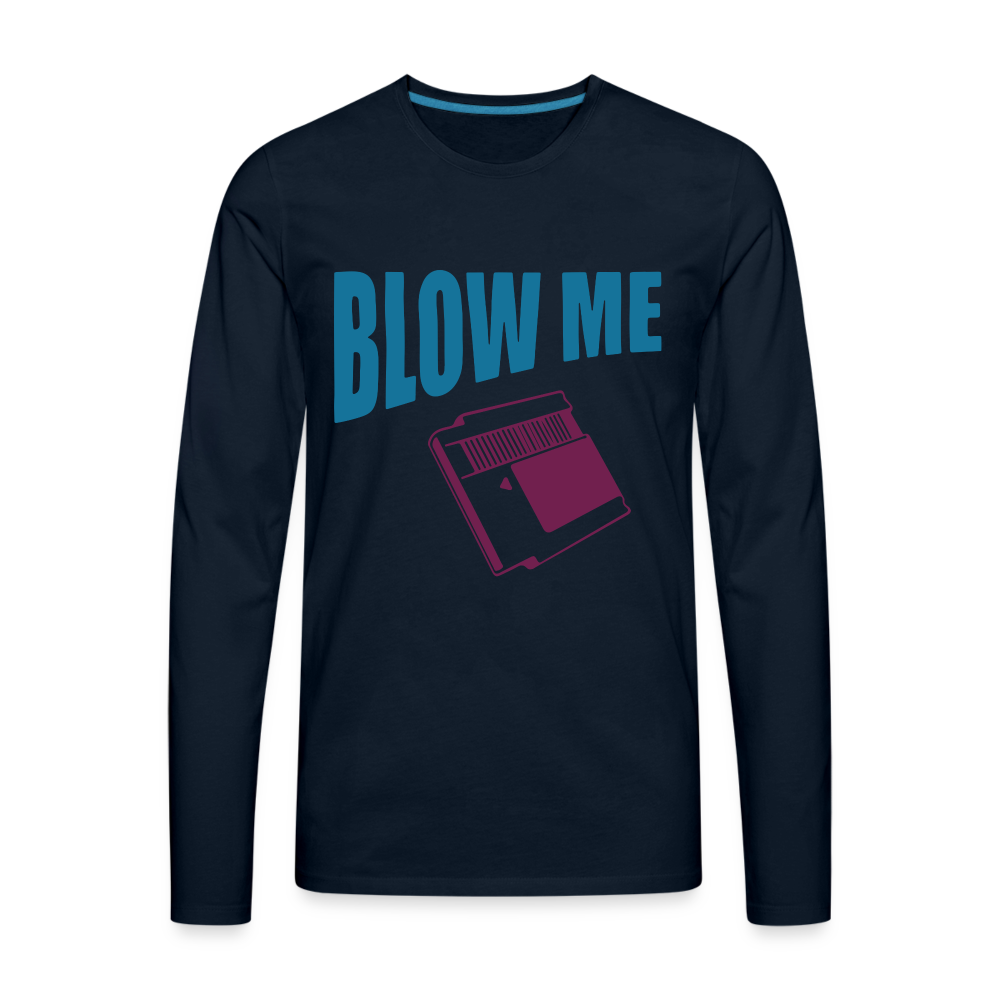 Blow Me Men's Premium Long Sleeve T-Shirt (Vintage Cassette) Color: deep navy