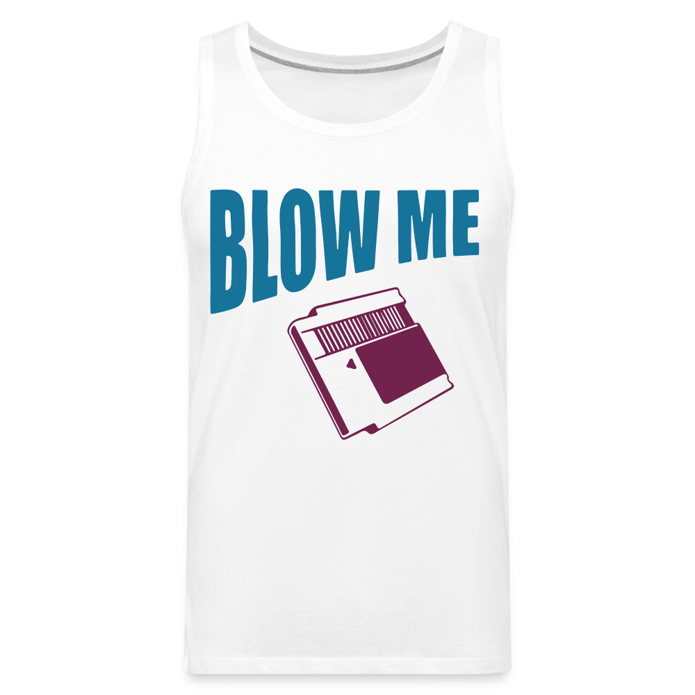 Blow Me Men’s Premium Tank Top (Vintage Cassette) Color: white