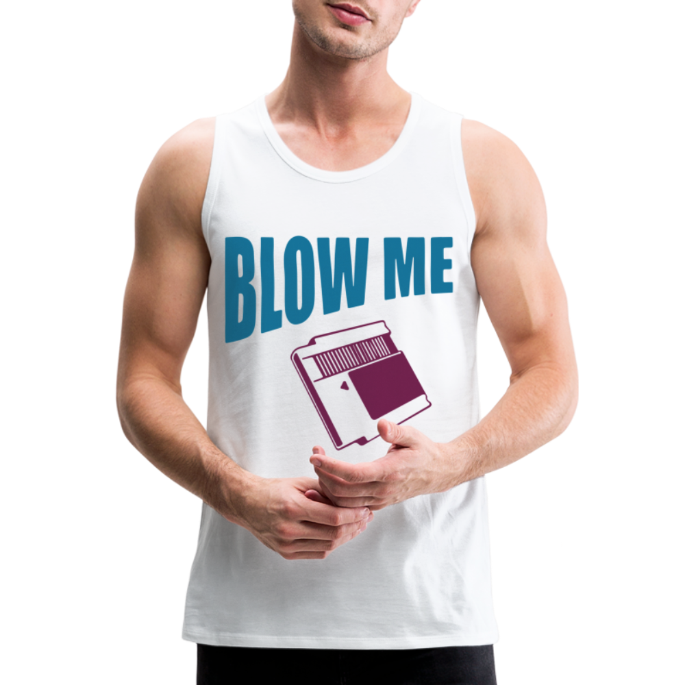Blow Me Men’s Premium Tank Top (Vintage Cassette) - white