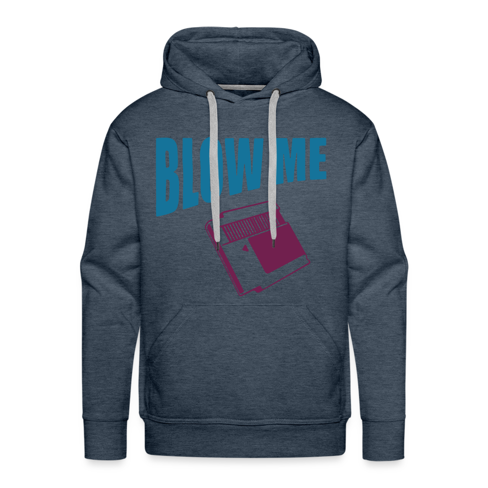 Blow Me Men’s Premium Hoodie (Vintage Cassette) Color: heather denim