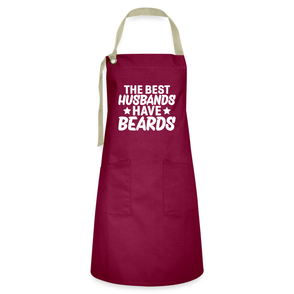 The Best Husbands Have Beards Artisan Apron Color: burgundy/khaki