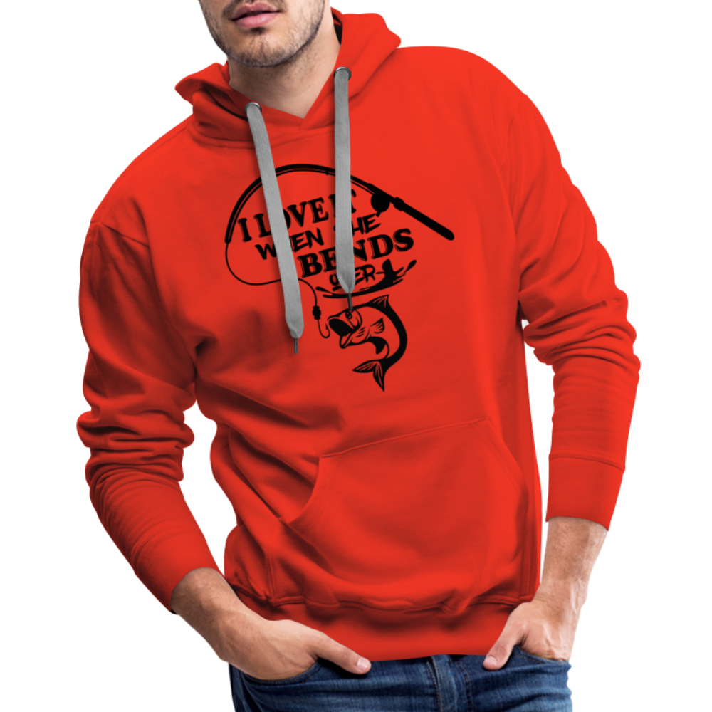 I Love It When She Bends Over Men’s Premium Hoodie (Fishing) Color: white