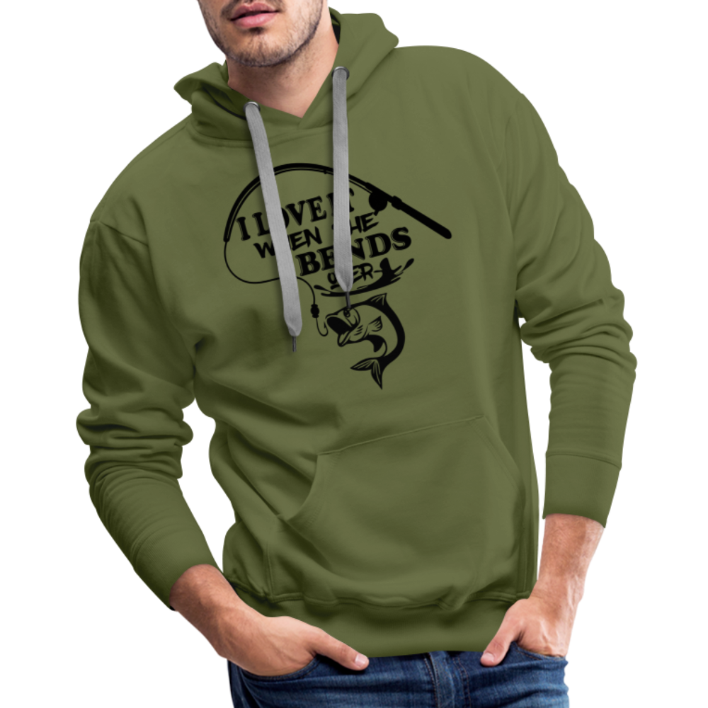 I Love It When She Bends Over Men’s Premium Hoodie (Fishing) Color: white