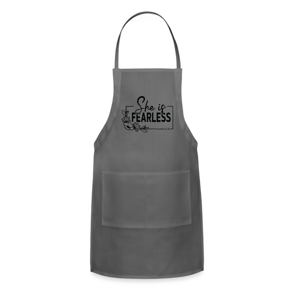She Is Fearless Adjustable Apron (Proverbs 31:25) Color: charcoal