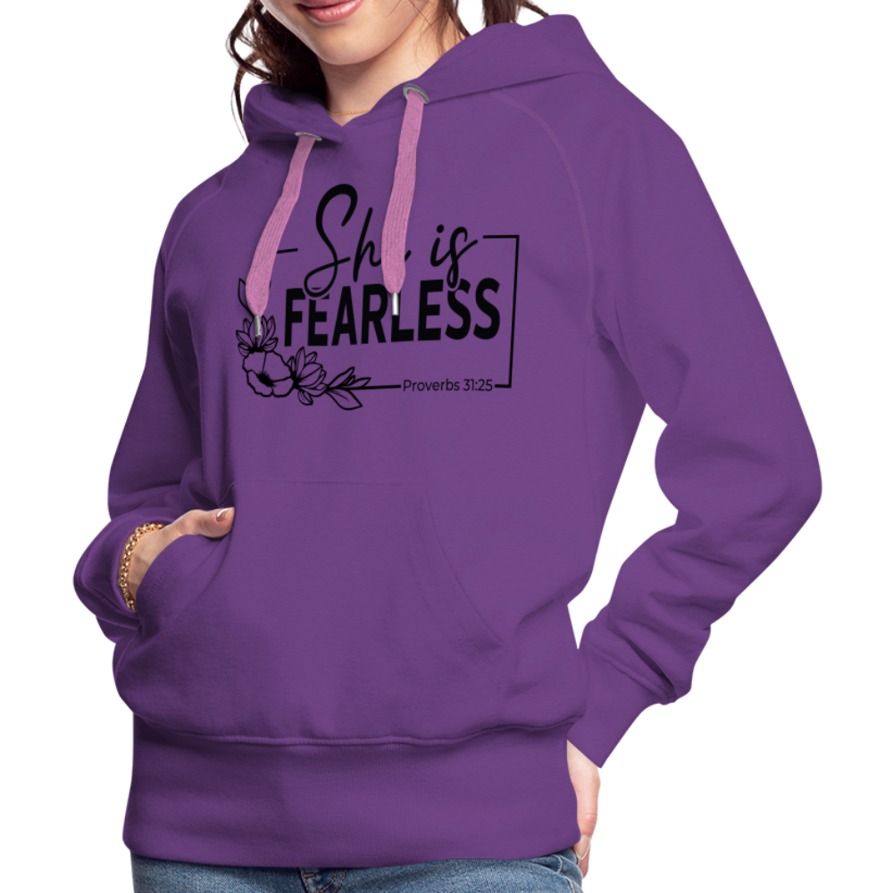 She Is Fearless Women’s Premium Hoodie (Proverbs 31:25) - purple