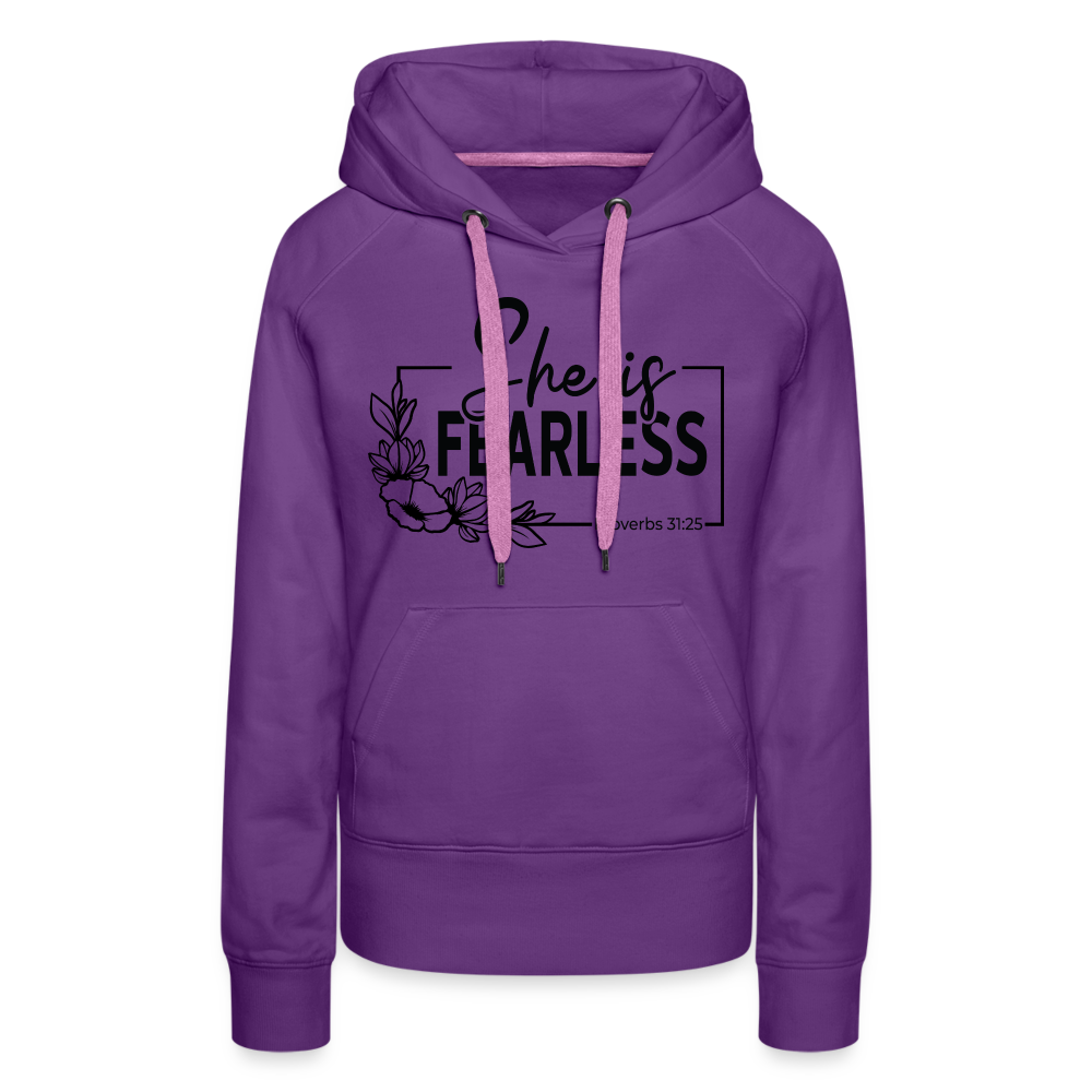 She Is Fearless Women’s Premium Hoodie (Proverbs 31:25) - purple
