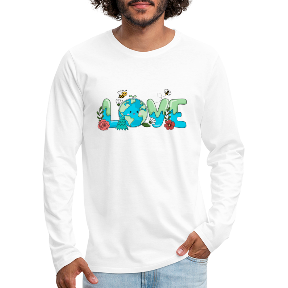 Nature's LOVE Celebration Men's Premium Long Sleeve T-Shirt (Earth Day) Color: white