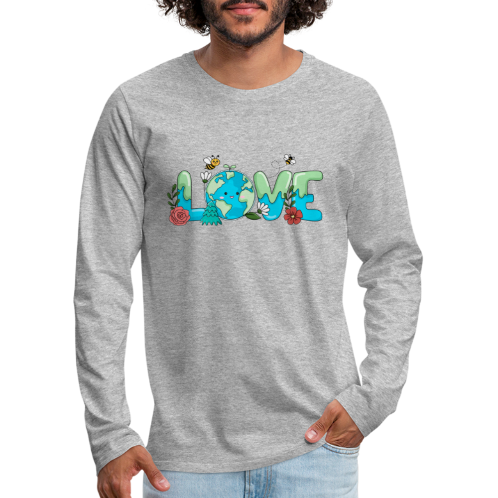 Nature's LOVE Celebration Men's Premium Long Sleeve T-Shirt (Earth Day) Color: heather gray