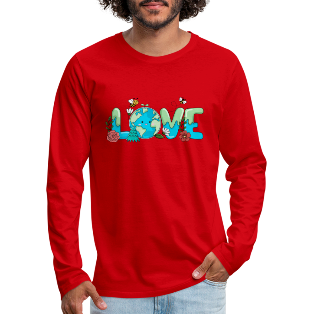Nature's LOVE Celebration Men's Premium Long Sleeve T-Shirt (Earth Day) Color: red