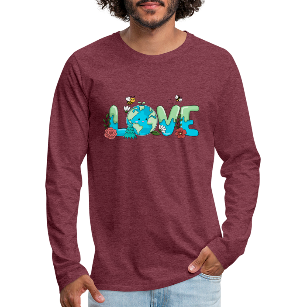 Nature's LOVE Celebration Men's Premium Long Sleeve T-Shirt (Earth Day) Color: charcoal grey