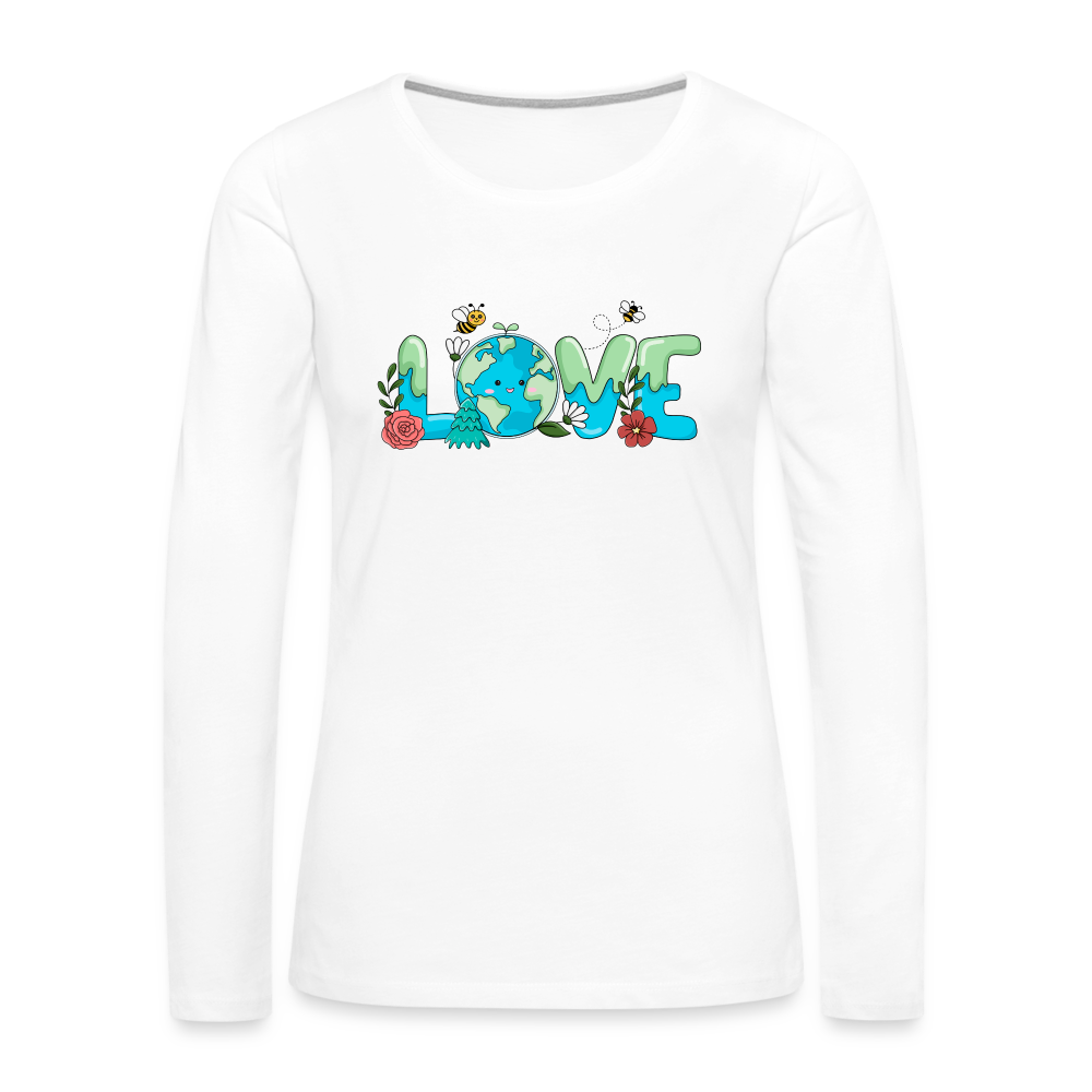 Nature's LOVE Celebration Women's Premium Long Sleeve T-Shirt (Earth Day) - white