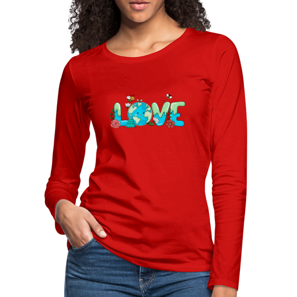 Nature's LOVE Celebration Women's Premium Long Sleeve T-Shirt (Earth Day) - red