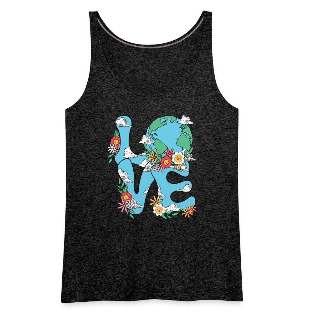 LOVE Earth Day Floral Women’s Premium Tank Top - charcoal grey