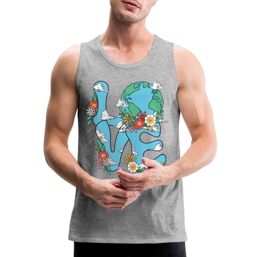 LOVE Earth Day Men's Premium Tank Top Color: heather gray
