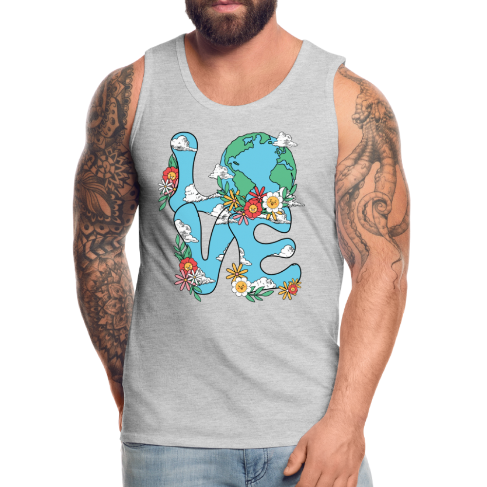 LOVE Earth Day Men's Premium Tank Top Color: heather gray