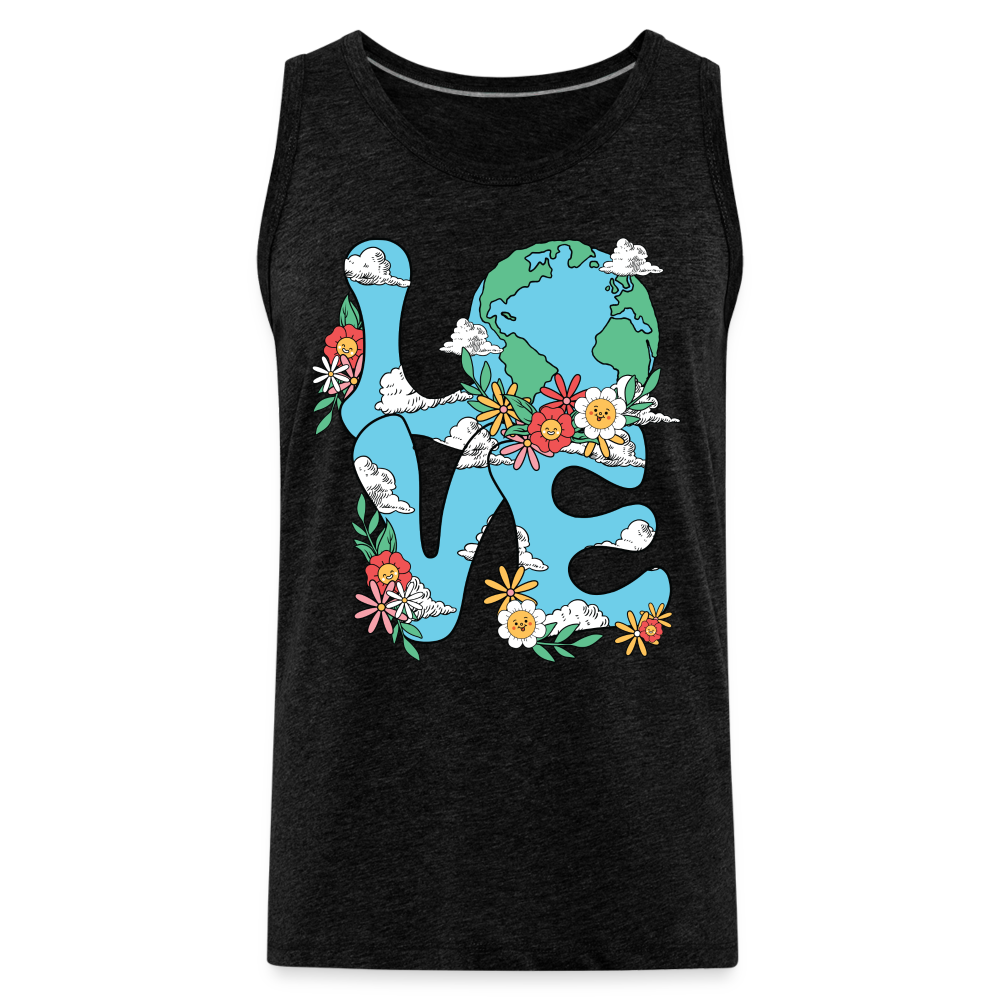 LOVE Earth Day Men's Premium Tank Top Color: charcoal grey