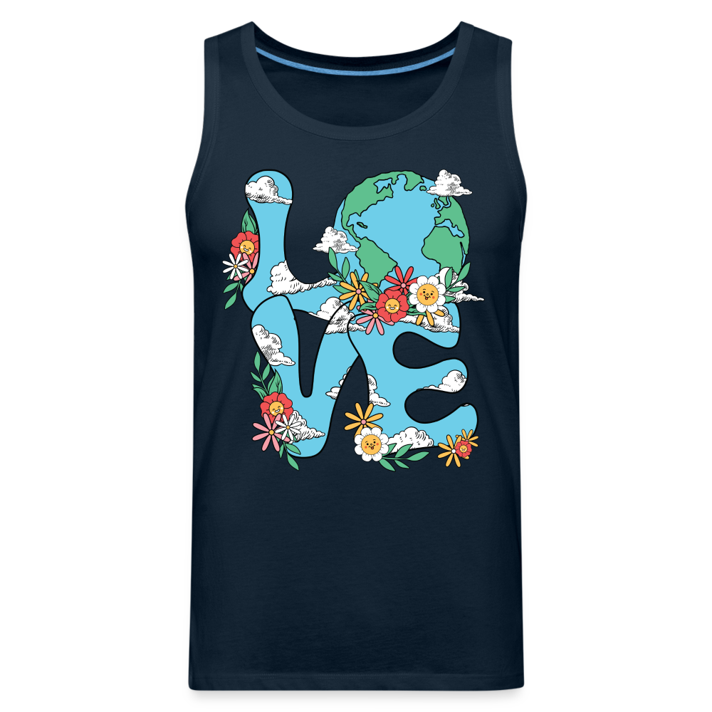 LOVE Earth Day Men's Premium Tank Top Color: deep navy