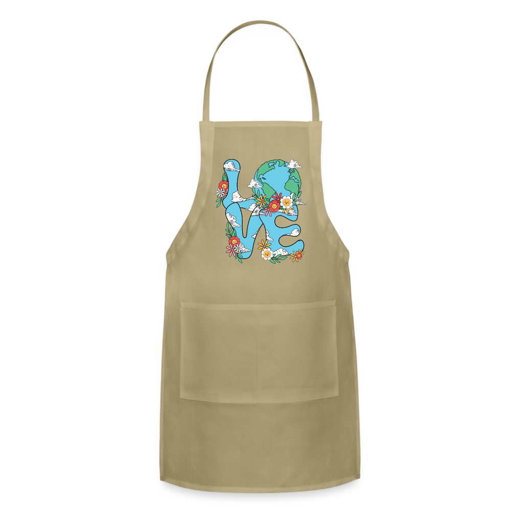 Floral LOVE Earth Day Adjustable Apron Color: khaki