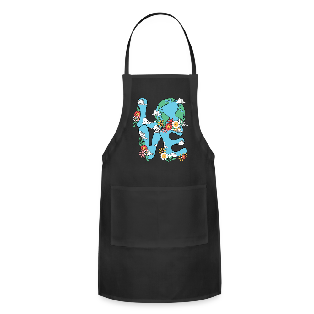 Floral LOVE Earth Day Adjustable Apron - black