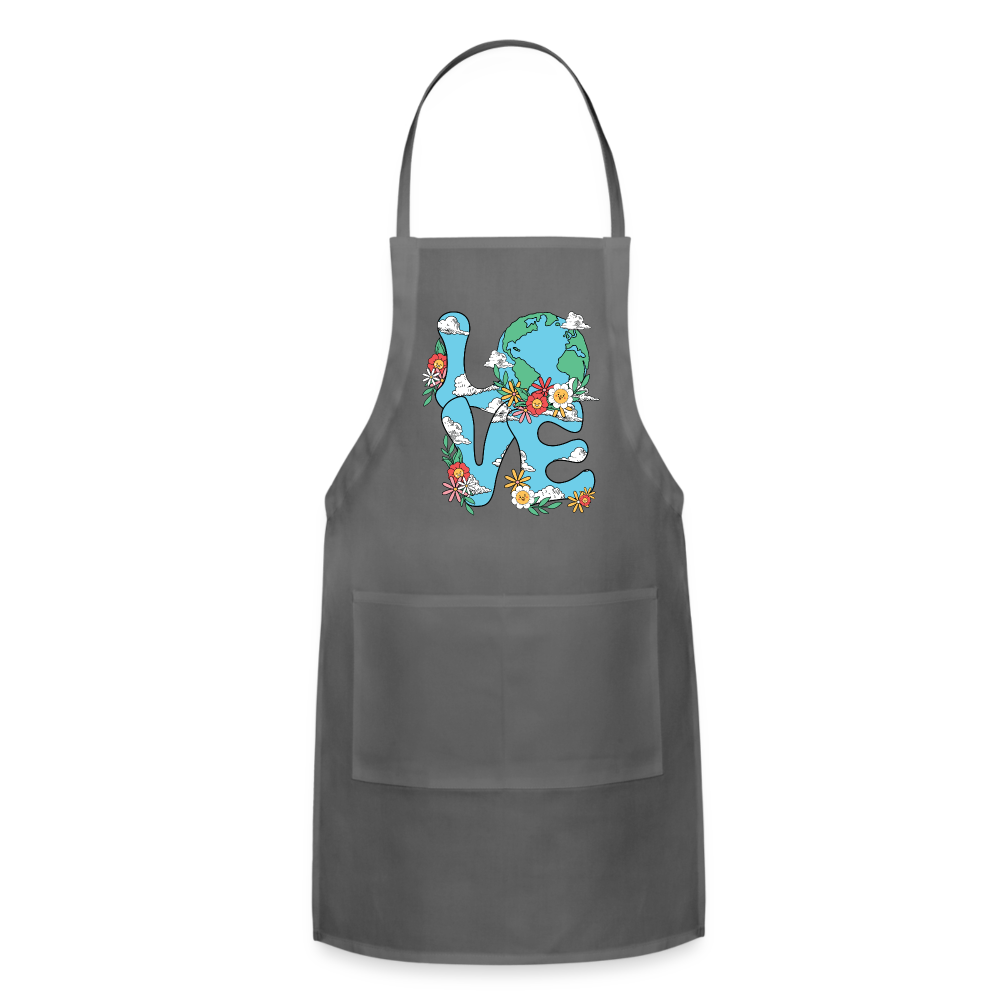 Floral LOVE Earth Day Adjustable Apron Color: charcoal