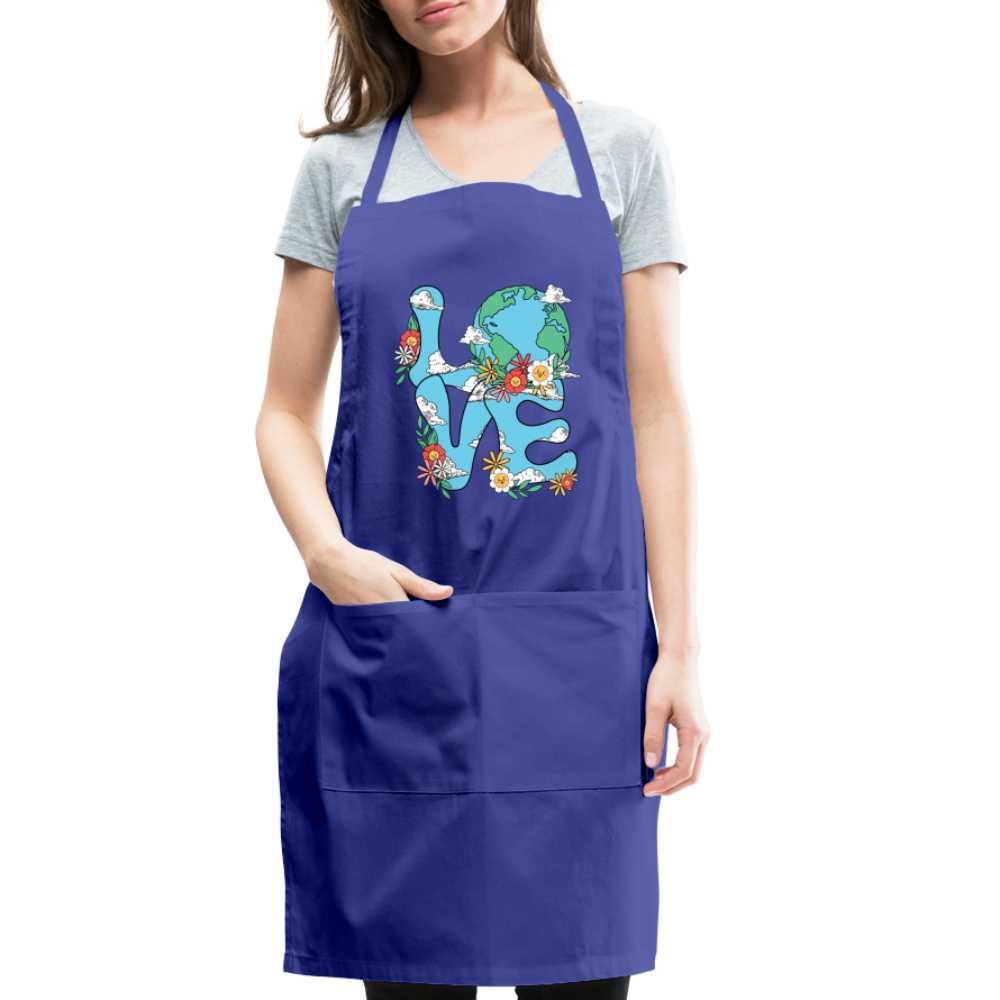 Floral LOVE Earth Day Adjustable Apron Color: royal blue