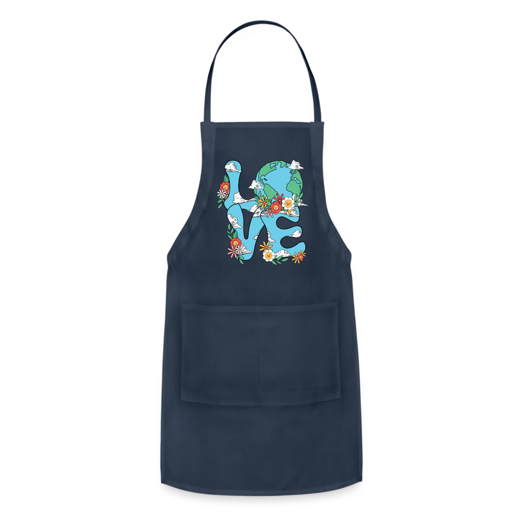 Floral LOVE Earth Day Adjustable Apron Color: navy