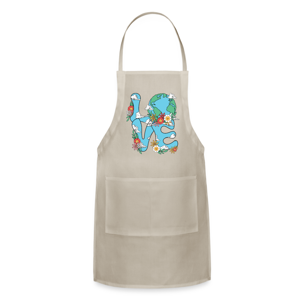 Floral LOVE Earth Day Adjustable Apron Color: natural