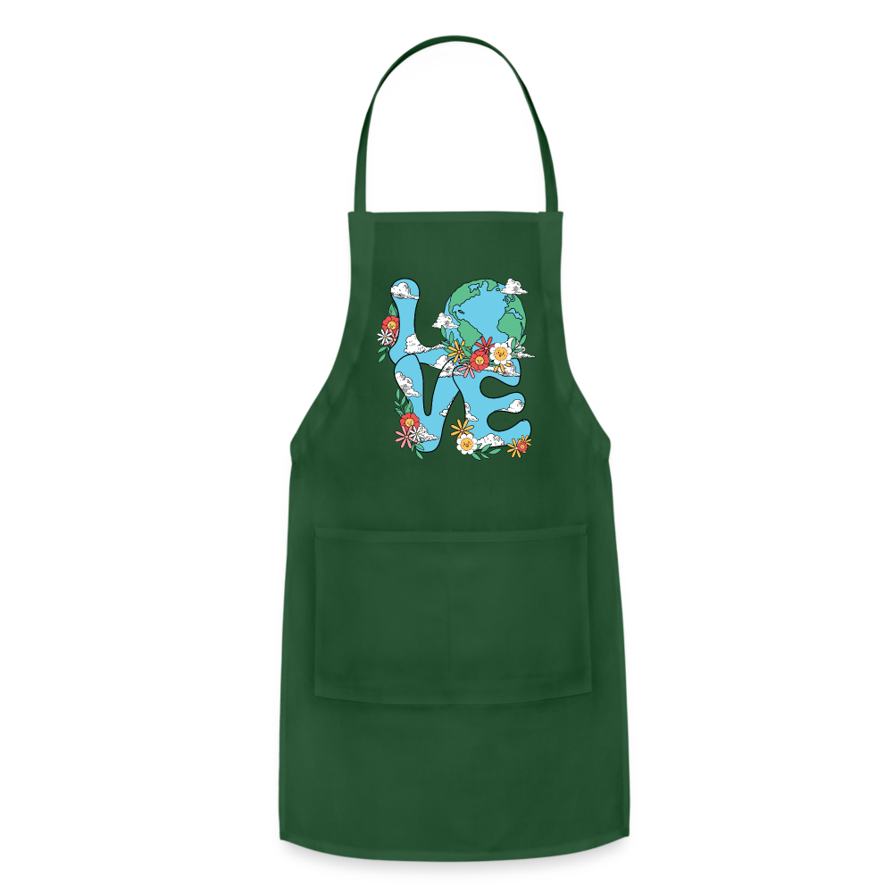 Floral LOVE Earth Day Adjustable Apron Color: forest green