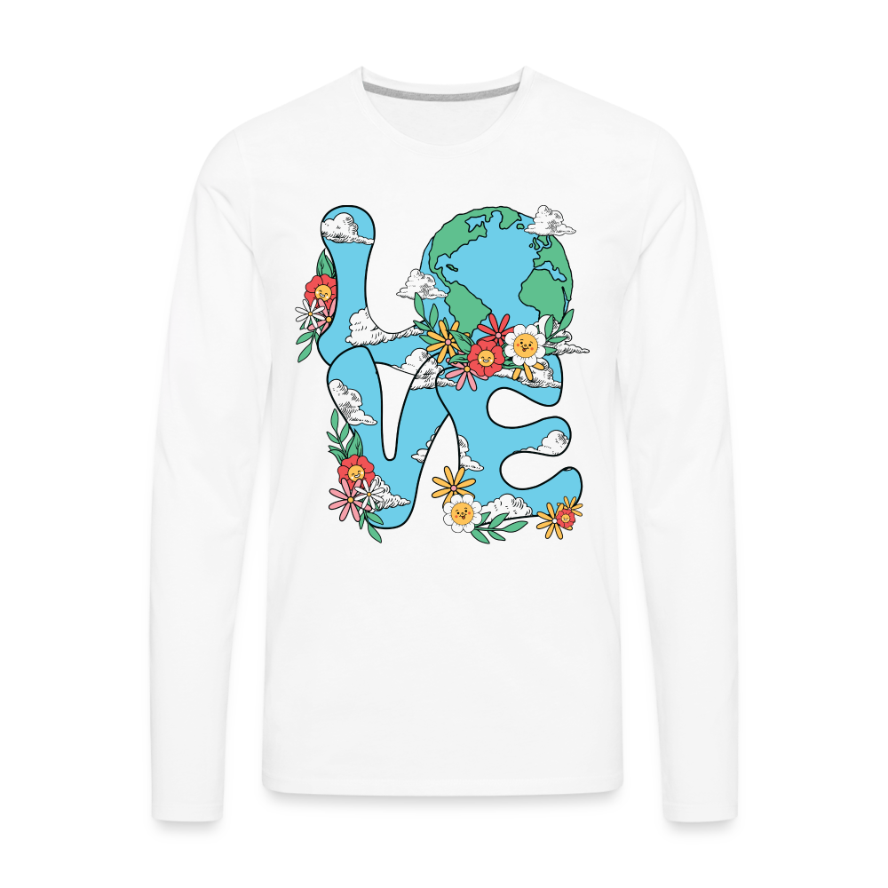 Floral LOVE Earth Day Men's Premium Long Sleeve T-Shirt Color: white