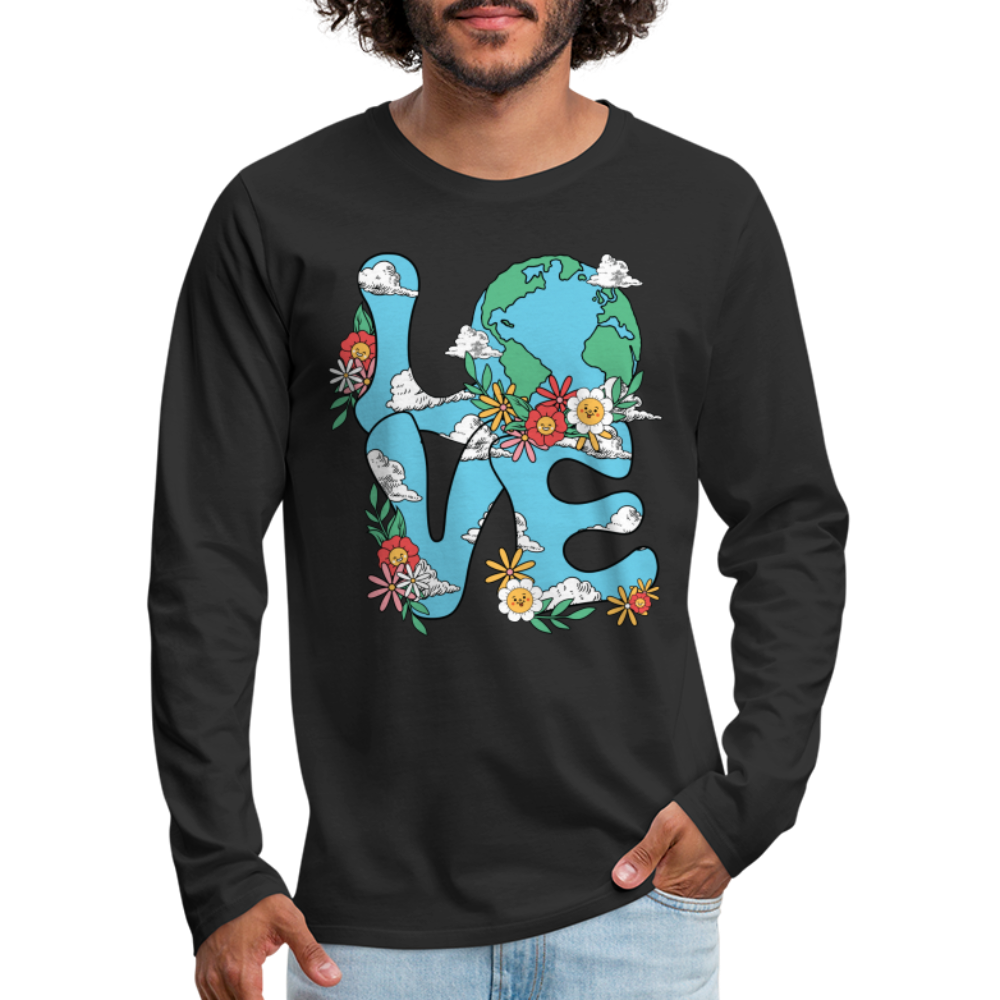 Floral LOVE Earth Day Men's Premium Long Sleeve T-Shirt - black