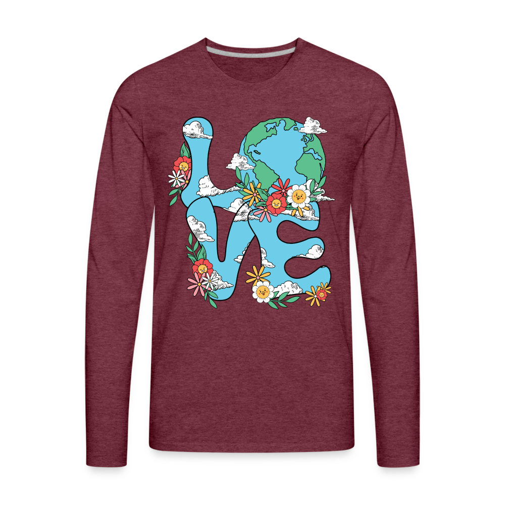 Floral LOVE Earth Day Men's Premium Long Sleeve T-Shirt Color: white