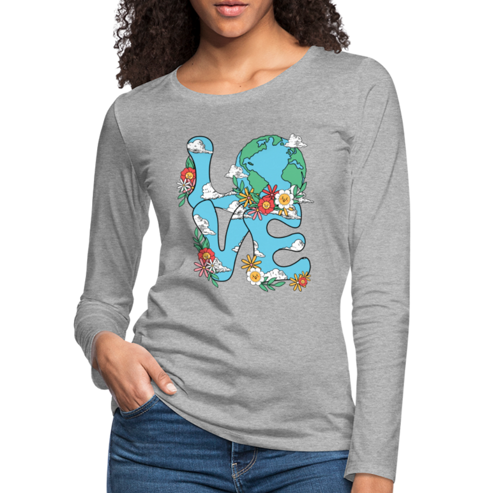 Floral LOVE Earth Day Women's Premium Long Sleeve T-Shirt - heather gray
