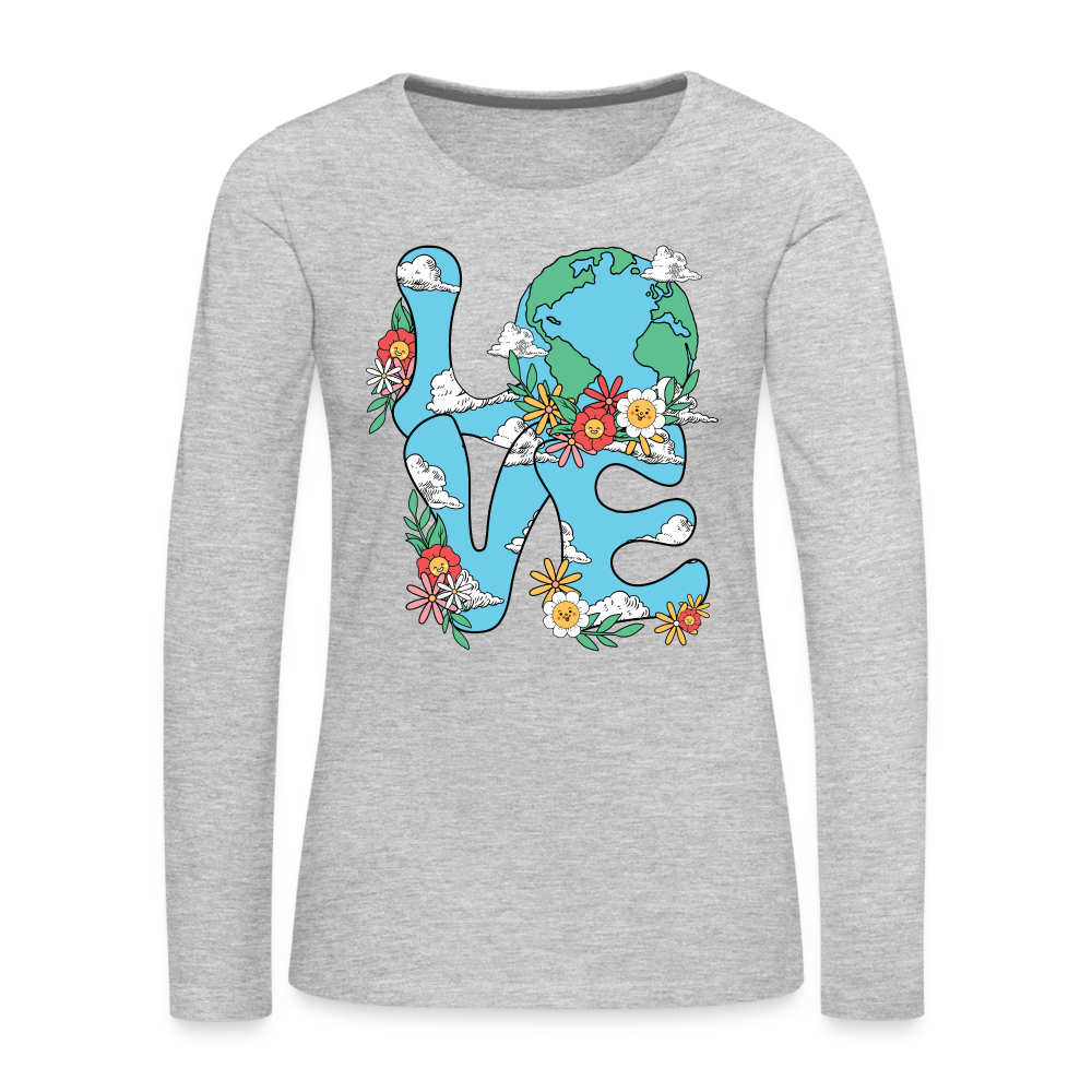 Floral LOVE Earth Day Women's Premium Long Sleeve T-Shirt Color: heather gray