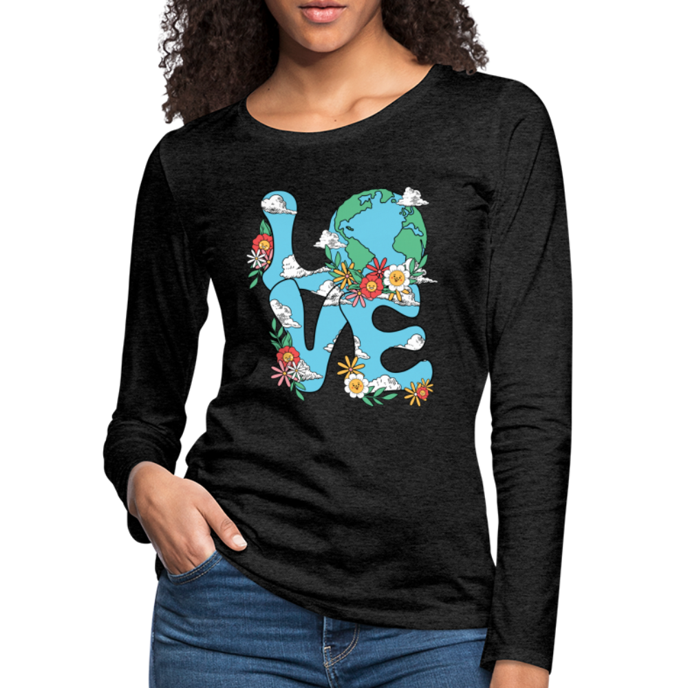 Floral LOVE Earth Day Women's Premium Long Sleeve T-Shirt Color: charcoal grey