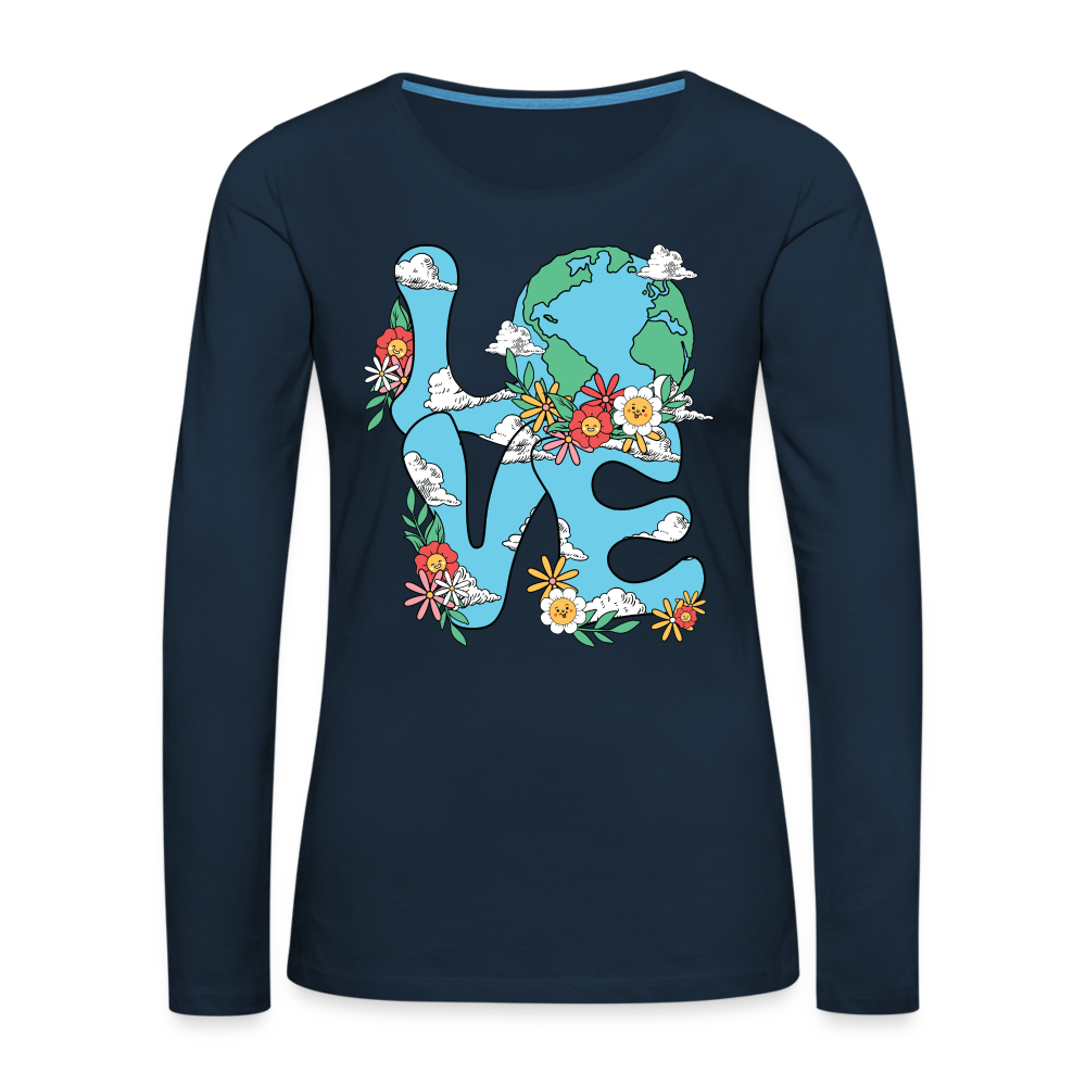 Floral LOVE Earth Day Women's Premium Long Sleeve T-Shirt Color: deep navy