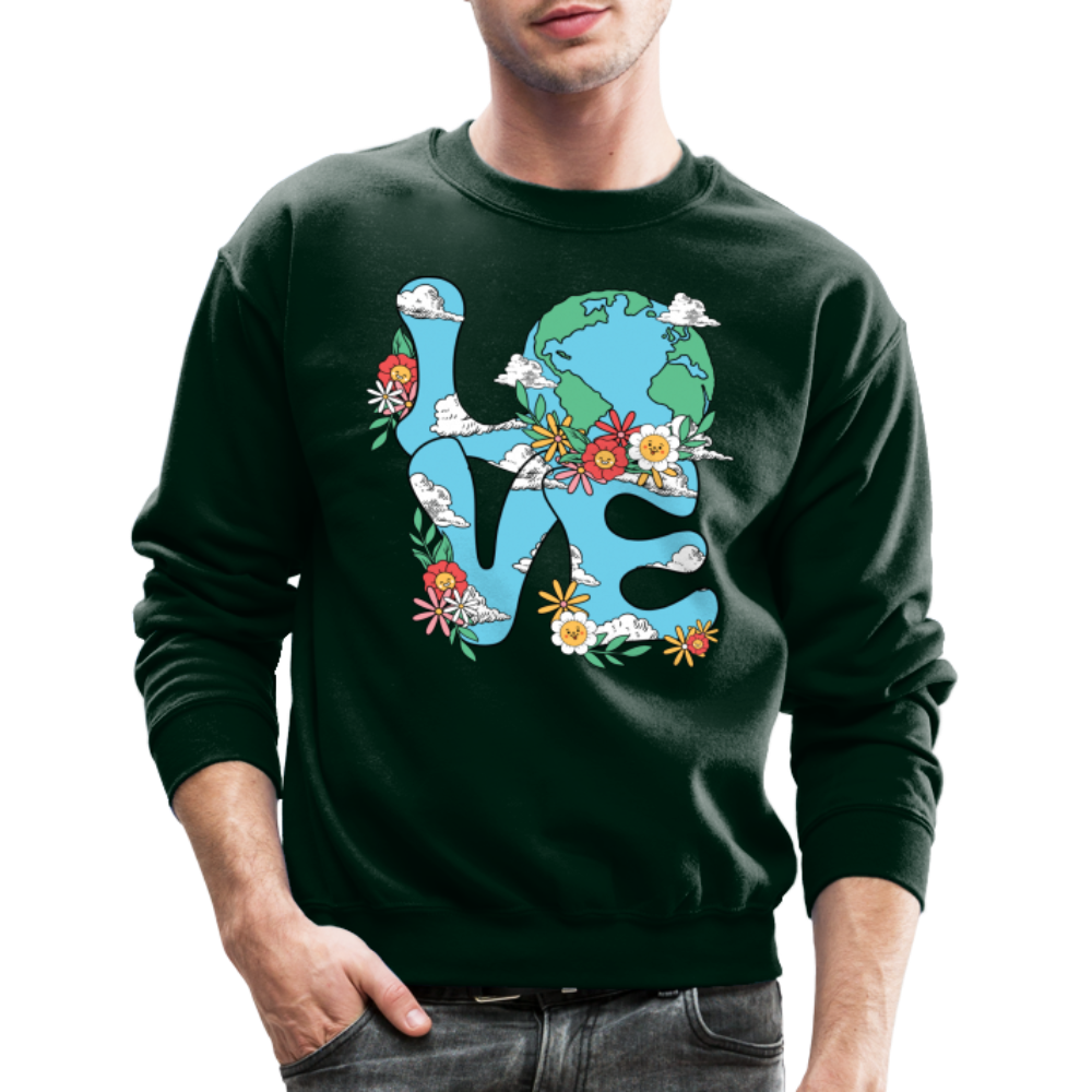 Floral LOVE Earth Day Sweatshirt Color: forest green