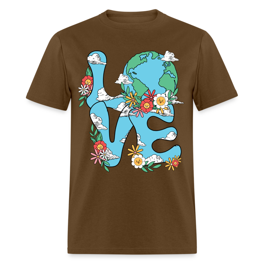 Floral LOVE Earth Day T-Shirt - brown
