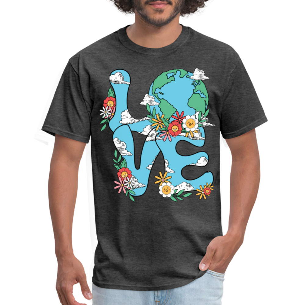 Floral LOVE Earth Day T-Shirt - heather black