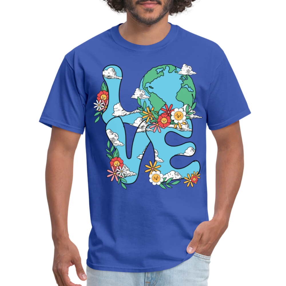Floral LOVE Earth Day T-Shirt - royal blue