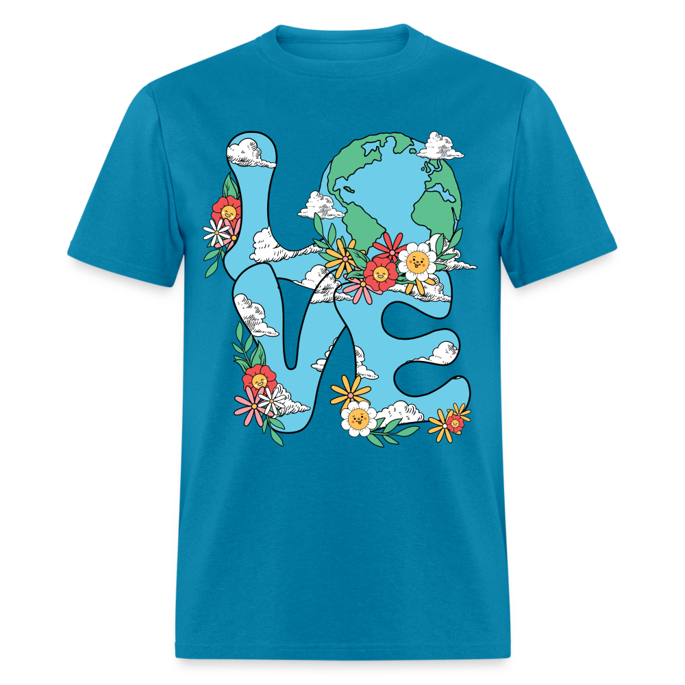 Floral LOVE Earth Day T-Shirt - turquoise