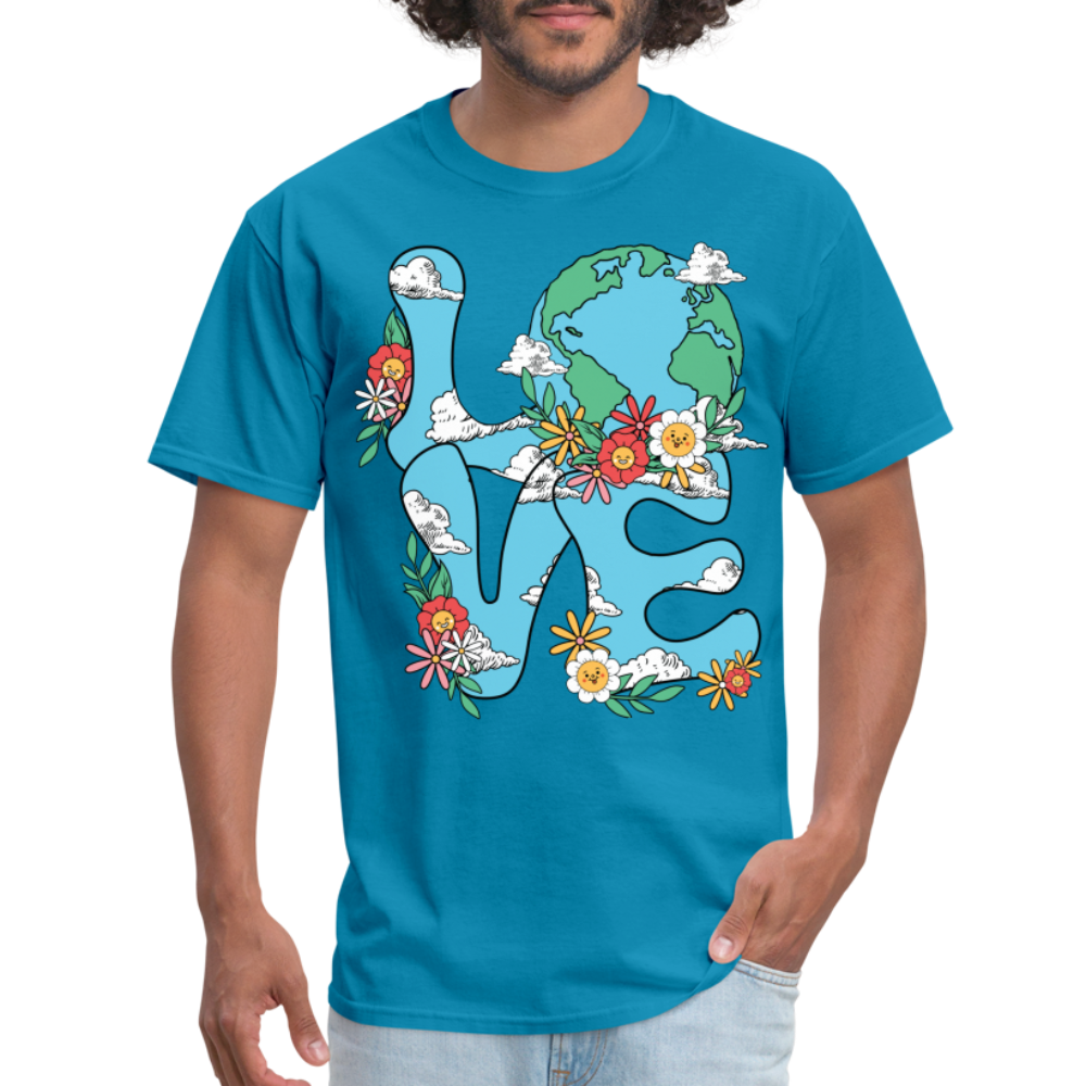 Floral LOVE Earth Day T-Shirt - turquoise