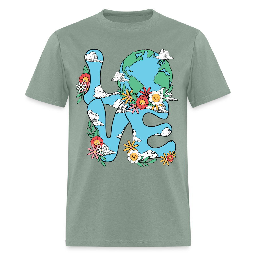 Floral LOVE Earth Day T-Shirt - sage