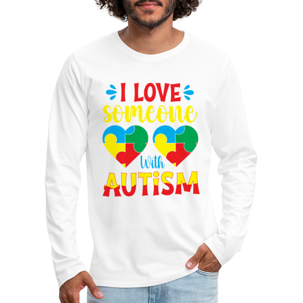I Love Someone With Autism Men's Premium Long Sleeve T-Shirt Color: deep navy