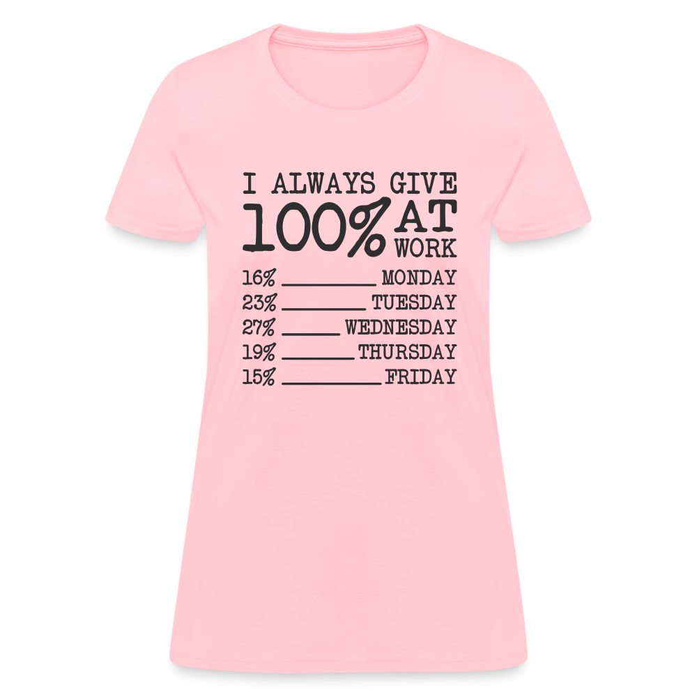 I Always Give 100% at Work Women's T-Shirt (Work Humor) Color: heather coral