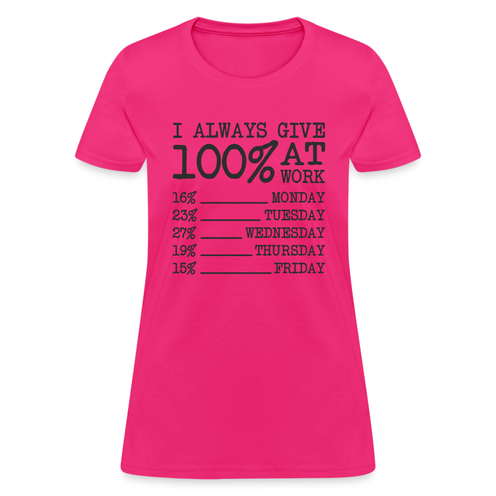 I Always Give 100% at Work Women's T-Shirt (Work Humor) Color: heather coral